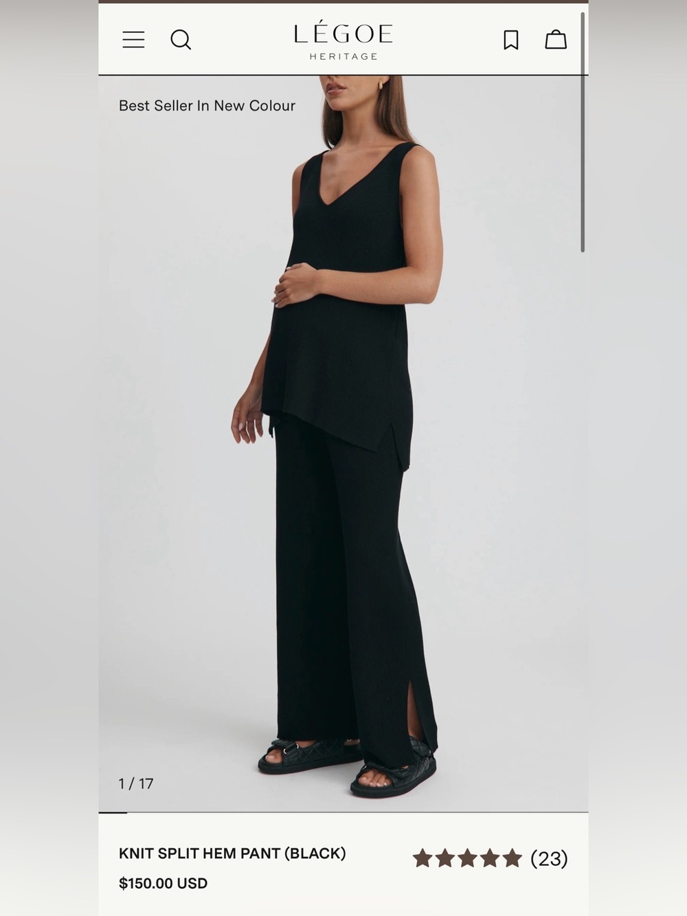 Legoe Heritage Maternity Split Hem Pants in Black